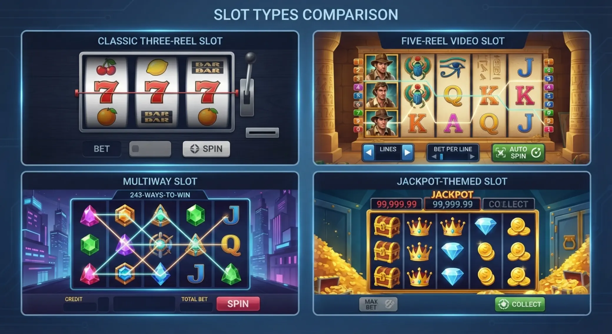 Koláž rôznych typov online automatov