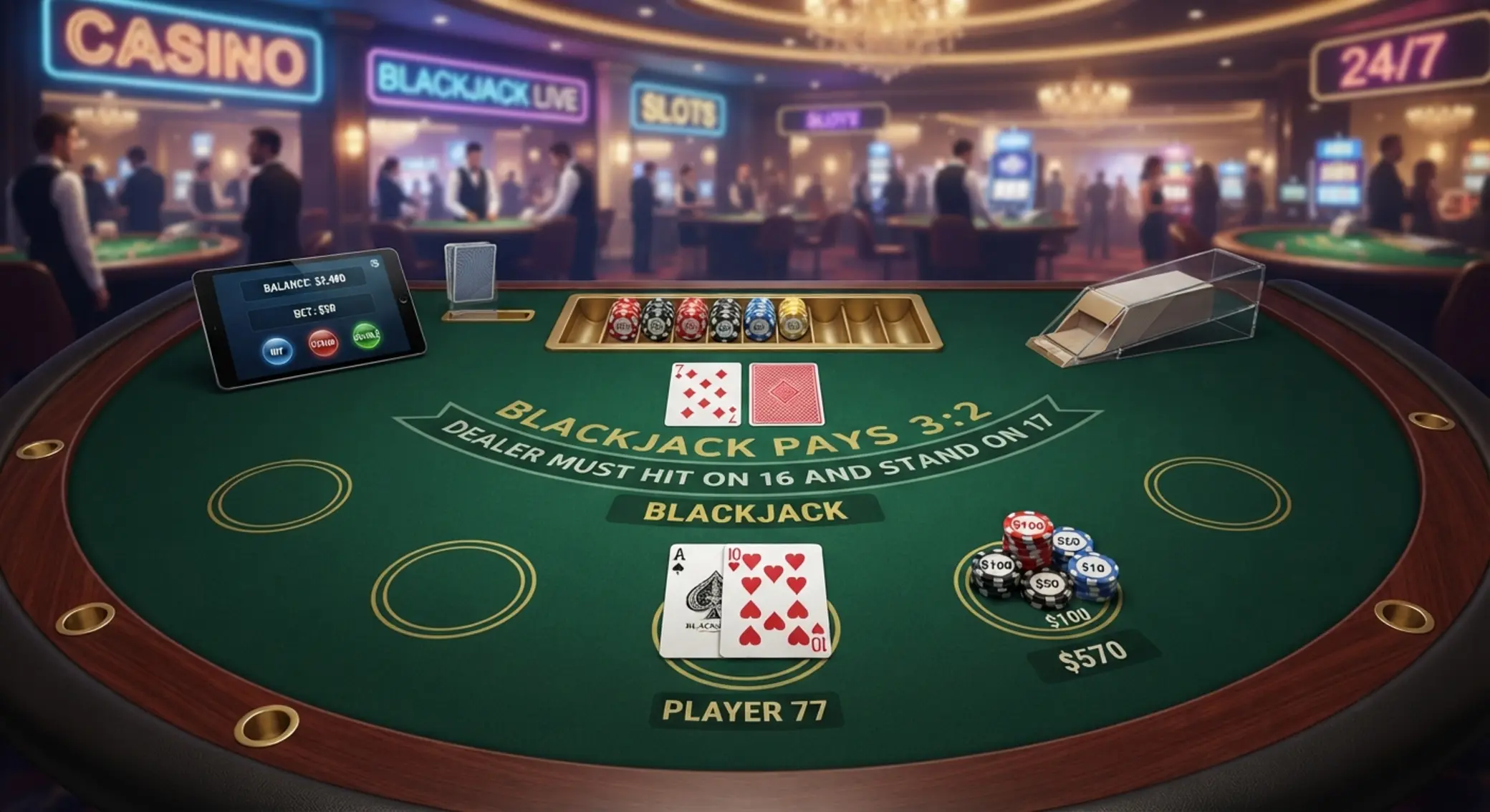 Blackjack stôl s kartami eso a desiatka