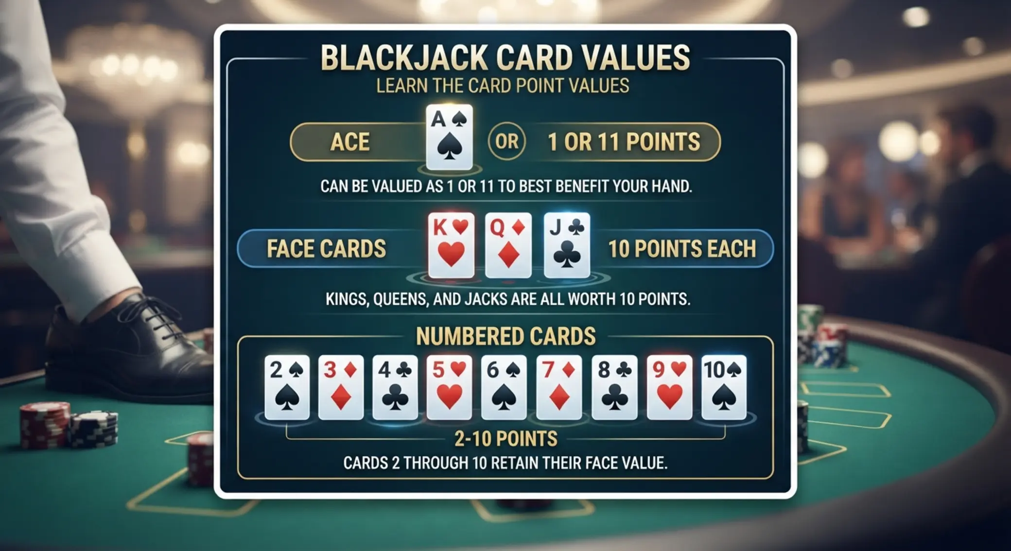 Schéma hodnôt kariet v blackjacku