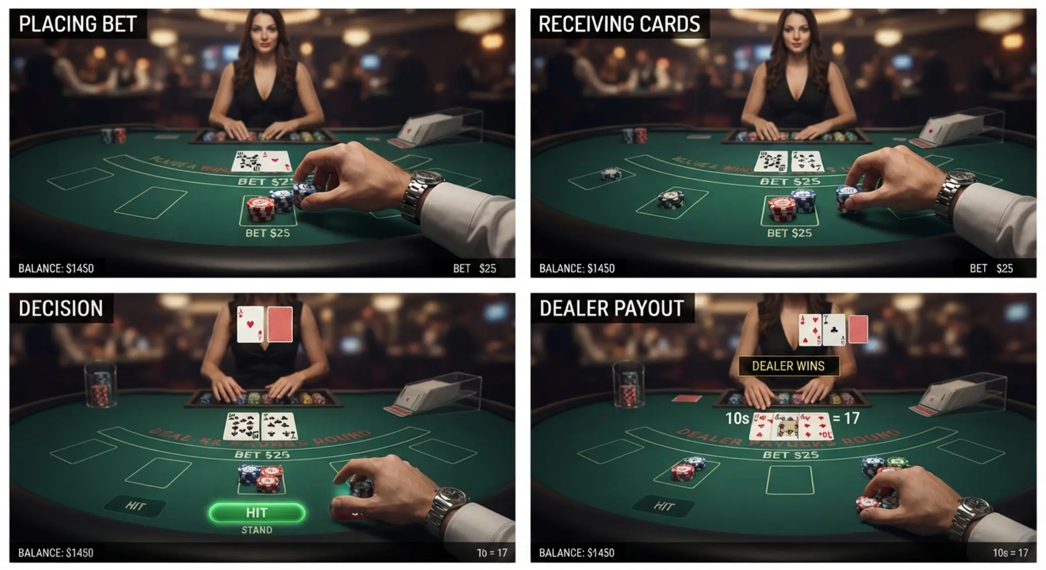 Priebeh kola online blackjacku krok za krokom