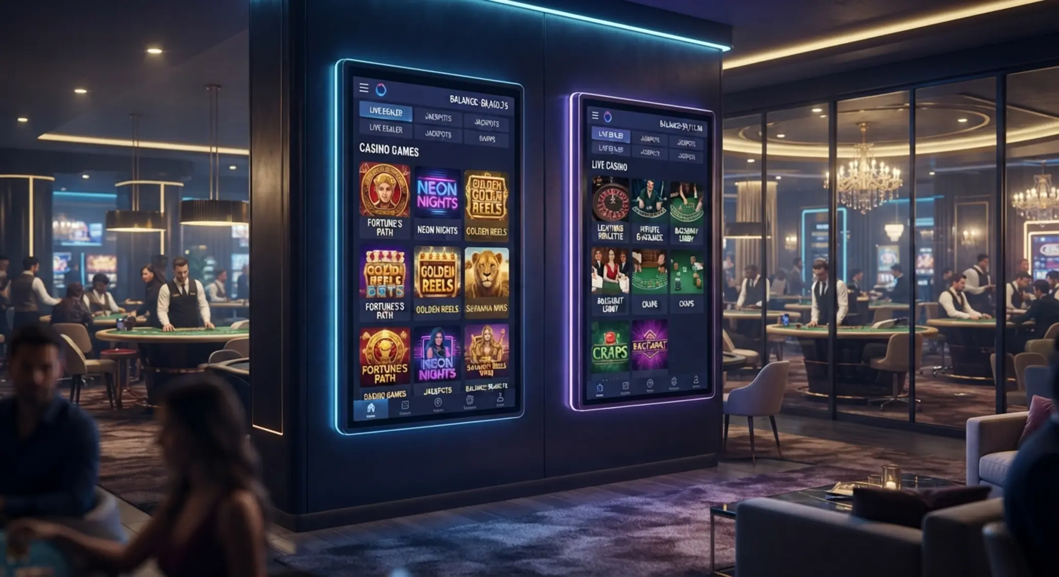 Ilustrácia casino lobby a live stolov