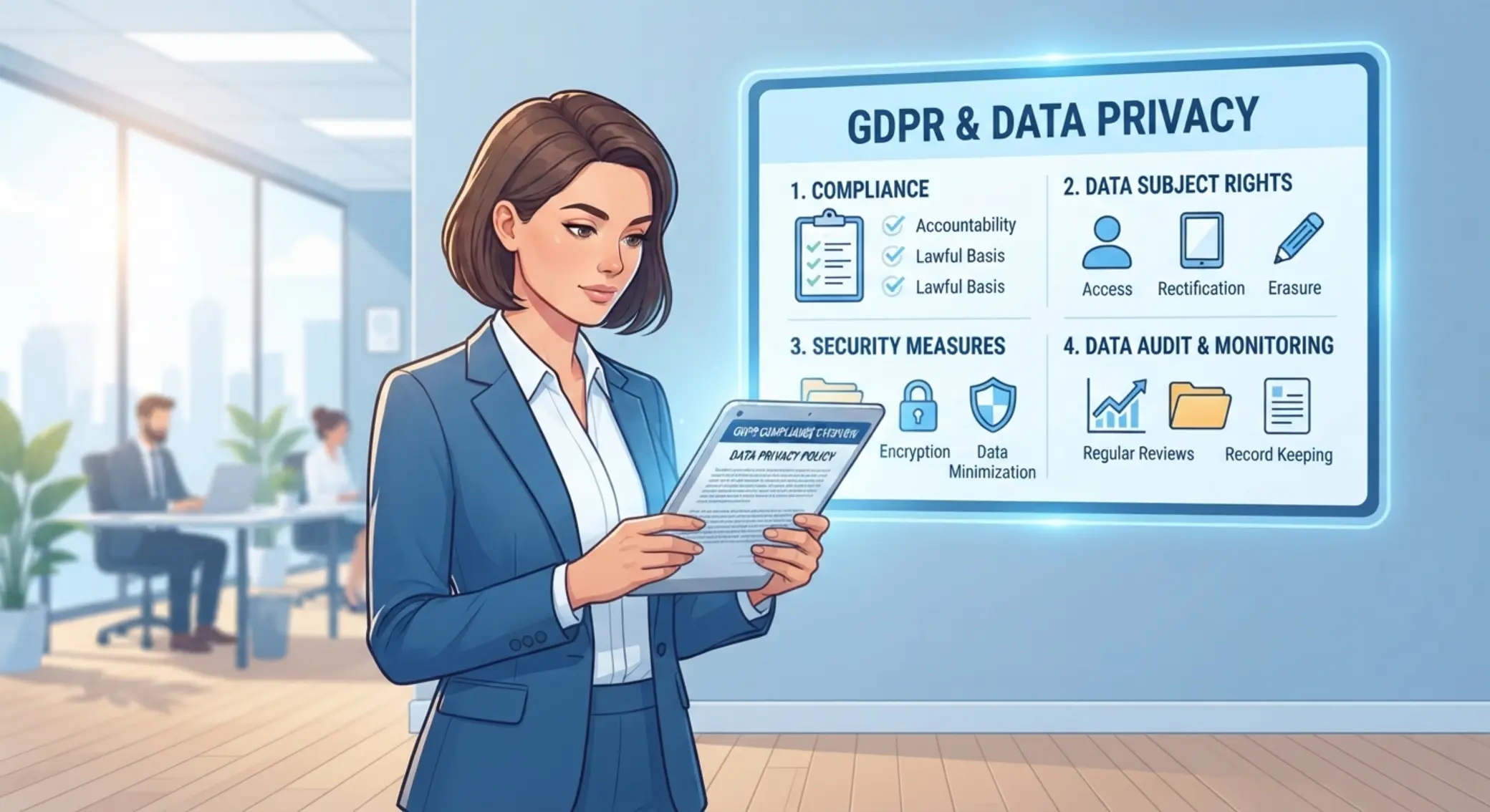 Osoba číta pravidlá GDPR a kontroluje svoje údaje