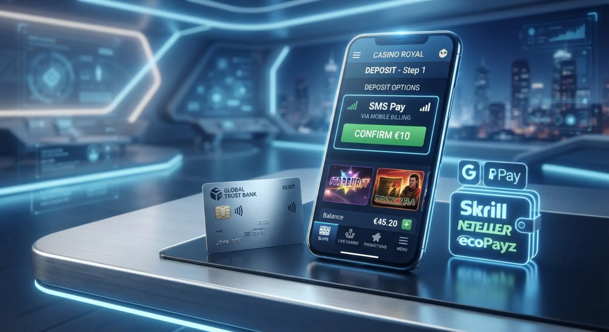 Mobil, karta a online platby pre vklad do kasína