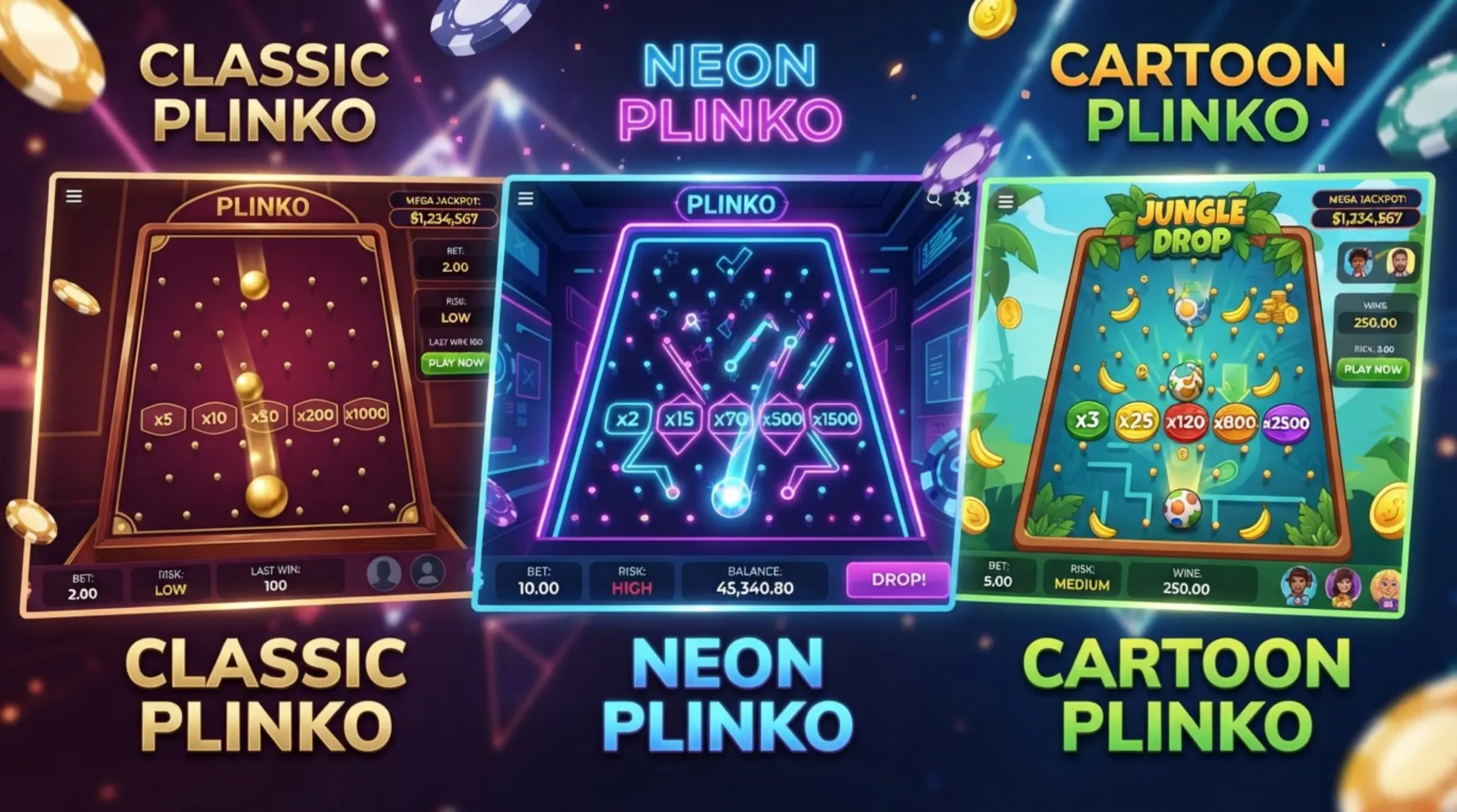 Rôzne vizuálne štýly Plinko slotov v online kasíne